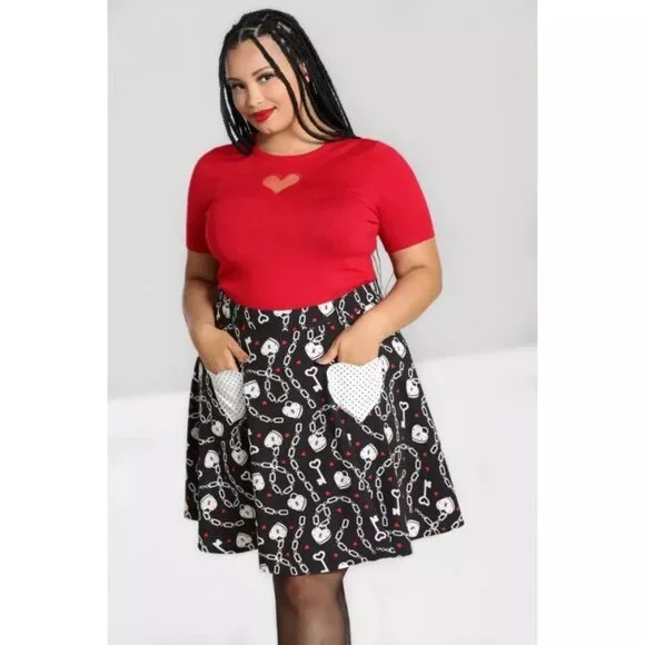 Hell Bunny Black & White Heart Lock Mini Skirt - Picture 3 of 3